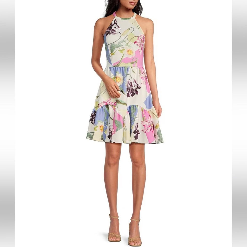 Ted Baker London Katrina Floral Print Halter Neck Sleeveless A-Line Dress size 6 - Picture 3 of 5